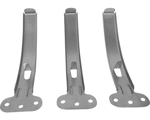 Drei metallene Tablarhalter für Regale