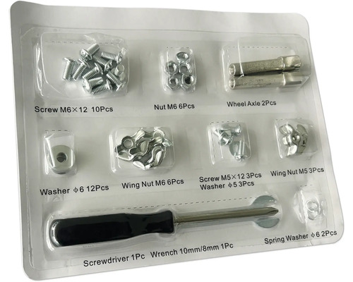 Tenneker Schraubensatz mit Werkzeug für Kugelgrill TENNEKER Black Moon Ø 58 Werkzeugsatz mit Schrauben, Muttern, Unterlegscheiben, Radachse, Schraubendreher und Schraubenschlüssel in Kunststoffverpackung.