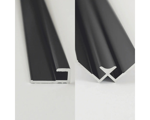 Zwei Ansichten eines schwarzen Aluminiumprofils