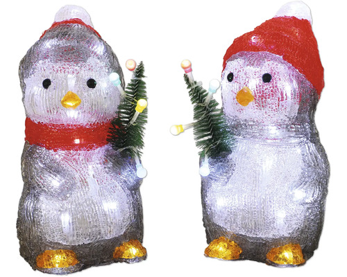 LED Leuchtfigur Lafiora Pinguin H 25 cm 50 LEDs Lichtfarbe kaltweiß batteriebetrieben inkl. 6 Stunden Timer Zwei dekorative Pinguine mit Mütze und Tannenbaum