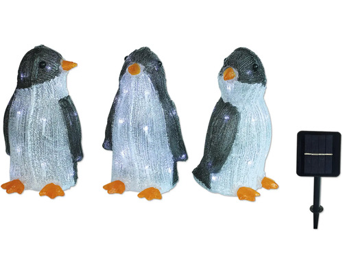 LED Solar Leuchtfigur Lafiora Pinguin 60 LEDs Lichtfarbe kaltweiß Drei Pinguinfiguren mit Solarmodul zur Dekoration