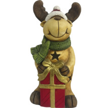 Dekofigur Elch mit Geschenk und Schal