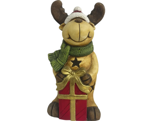 Dekofigur Elch mit Geschenk und Schal