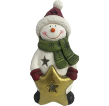 Schneemannfigur mit Mütze, Schal und Stern