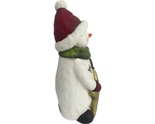 Schneemannfigur mit Mütze, Schal und Laterne als Weihnachtsdekoration