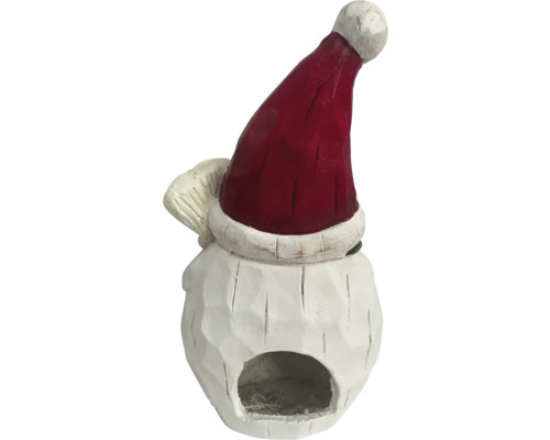Vogelhaus im Schneemann-Design mit roter Mütze