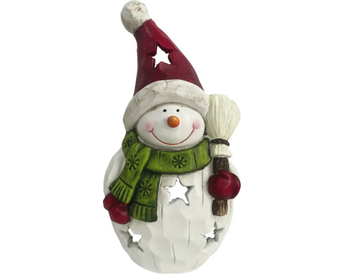 Dekorativer Schneemann mit Besen und Mütze