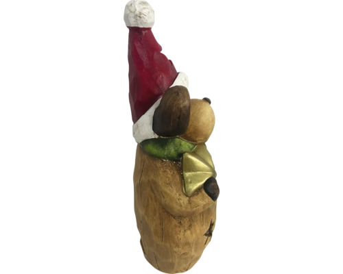 Dekorative Holzfigur eines Bären mit Weihnachtsmütze und Schal
