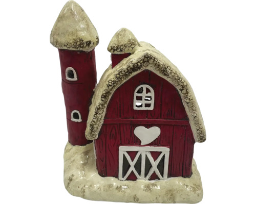 Weihnachtsdekoration Windlicht Lafiora Haus Keramik 31,3 x 21 x 36,2 cm rot Dekorative Stall Laterne mit Turm für die Weihnachtszeit