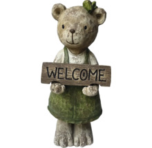 Dekorative Bärenfigur mit Willkommensschild für den Garten