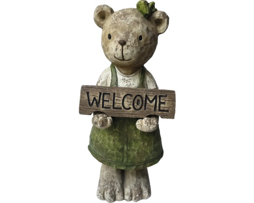 Dekorative Bärenfigur mit Willkommensschild für den Garten