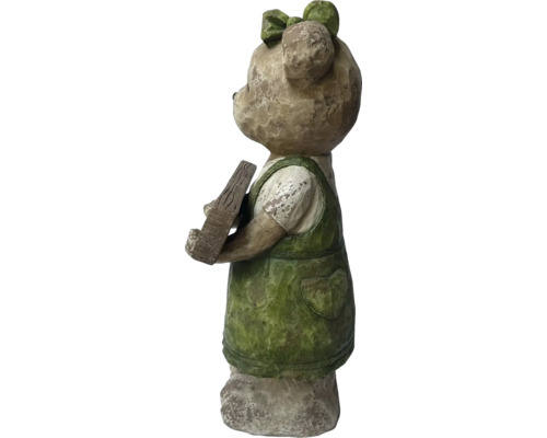 Teddybär Figur mit Gartenwerkzeug als Gartendekoration