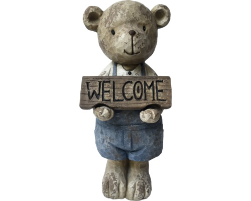 Dekorative Bärenfigur mit Willkommensschild für den Garten