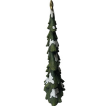 Dekorativer Tannenbaum mit Schneeapplikationen und goldfarbener Spitze