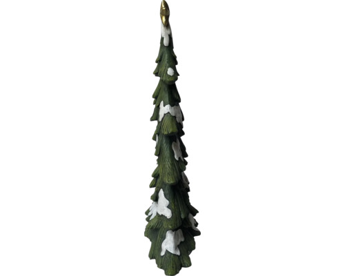 Dekorativer Tannenbaum mit Schneeapplikationen und goldfarbener Spitze