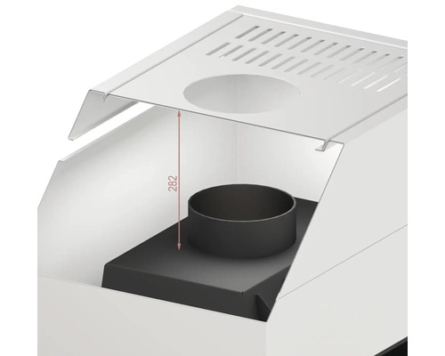 Detailansicht eines Ofenanschlusses mit Maßangabe.