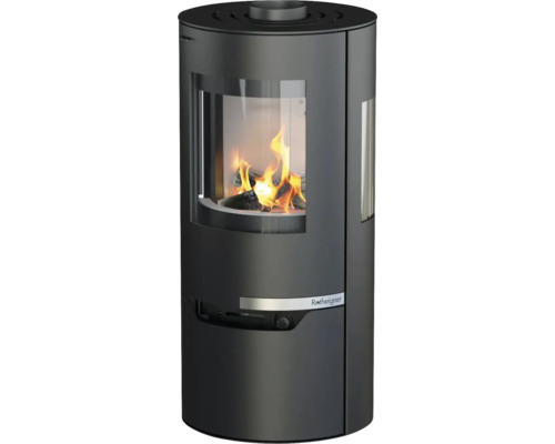 Kaminofen mit Flammen und Rotheigner Logo