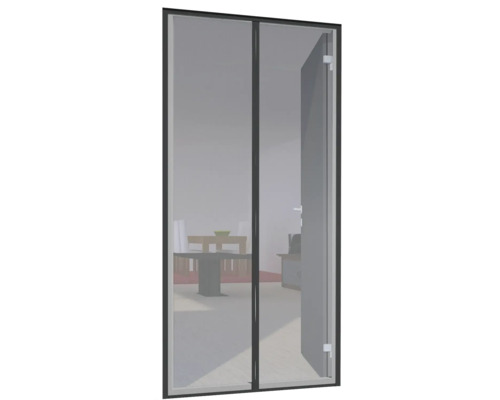 Fliegengittertür mit Rahmen und geöffneter Tür