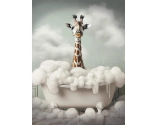 Illustration einer Giraffe in einer Badewanne voller Schaum