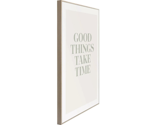 Gerahmtes Wandbild mit dem Schriftzug Gute Dinge brauchen Zeit