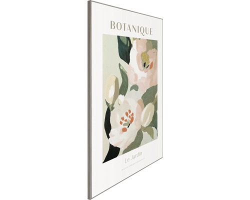 Gerahmtes Kunstwerk mit Blumenmotiv und der Aufschrift Botanique Le Jardin