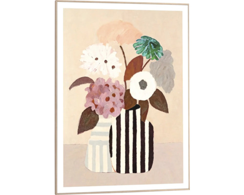 Gerahmtes Bild Natural Setting 50x70 cm Gemälde mit Blumenarrangement in gestreiften Vasen