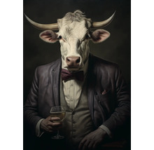 Illustration eines Bullen mit Anzug und Weinglas