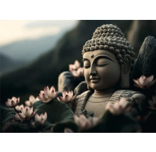 Buddha Statue mit Lotusblüten Dekoration