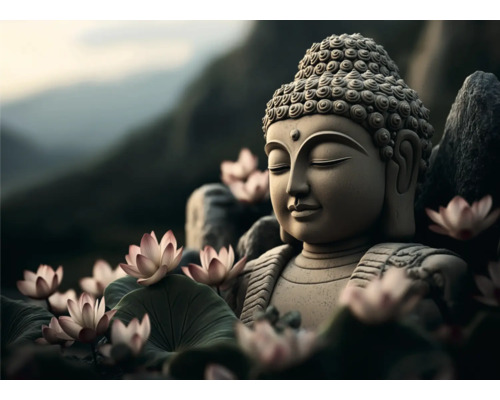 Buddha Statue mit Lotusblüten Dekoration