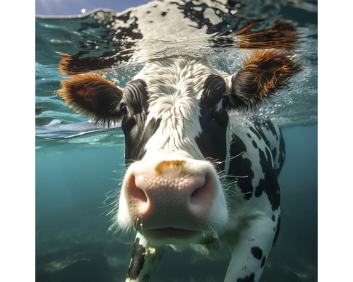 Leinwandbild Kuh unter Wasser 30x30 cm Nahaufnahme einer Kuh, die unter Wasser schwimmt