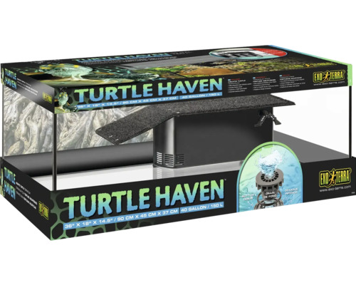 Terrarium, Paludarium Exo Terra EX Turtle Haven Aqua-Terrarium 90 x 45 x 37 cm mit Bodenablauf, Drainagesystem, 150 W Heizer, Wasserfiltersystem, ohne Dekoration, Bodengrund und Technik Exo Terra Turtle Haven Terrarium für Wasserschildkröten