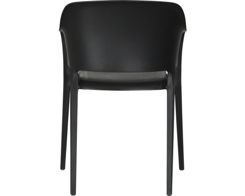 Schwarzer Kunststoffstuhl, Ansicht von hinten