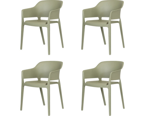 Vier Armlehnstühle aus Kunststoff für den Außenbereich