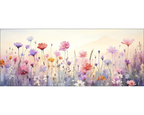 Illustration mit Blumenwiese und Berg