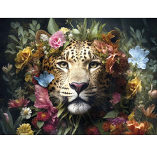 Porträt eines Leoparden umgeben von Blumen