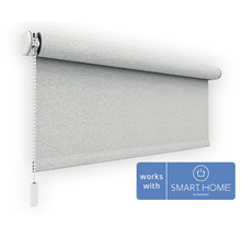 Graues Seitenzugrollo aus strukturiertem Stoff mit Kettenzug, kompatibel mit SMART HOME by hornbach.