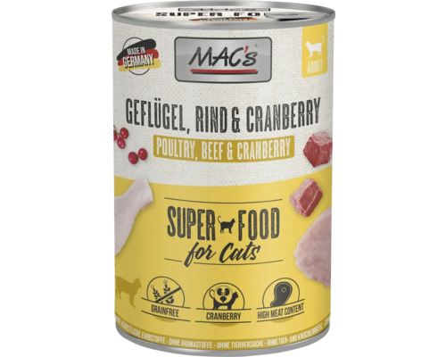 Katzenfutter nass MAC´s CAT Super food mit Geflügel + Cranberry 400 g getreidefrei