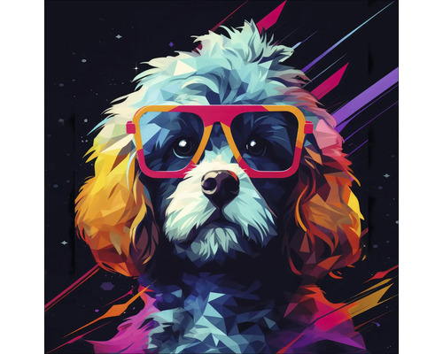 Porträt eines Hundes mit Brille im Pop-Art-Stil