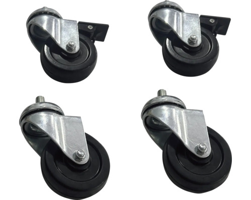 Vier Möbelrollen mit Gewindestift und Feststellbremse