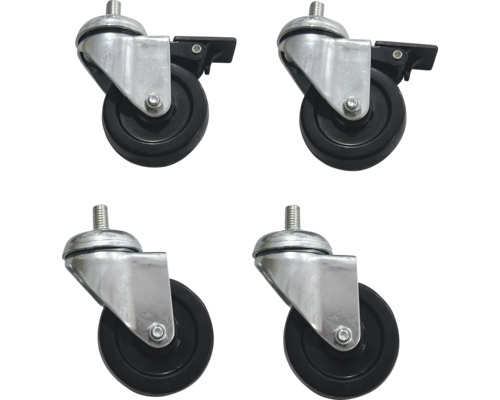 Vier Möbelrollen mit Gewinde, Rollendurchmesser circa 50 Millimeter