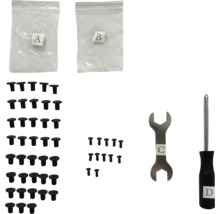 Montageset mit Schrauben, Schraubenschlüssel und Schraubendreher