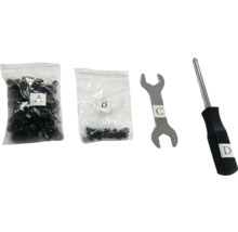 Werkzeugsatz mit Schrauben, Schraubenschlüssel und Schraubendreher