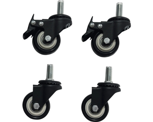 Vier Möbelrollen mit Gewindestift und Bremse