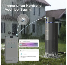 Automatische Bewässerungssteuerung IrriSense mit Smartphone-App im Einsatz bei Regen.