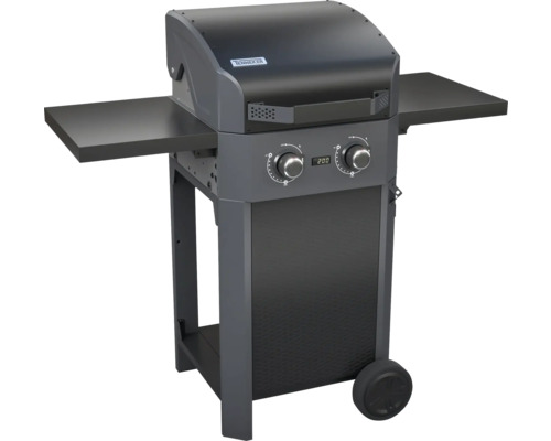 Gasgrill mit zwei Ablageflächen und digitaler Anzeige