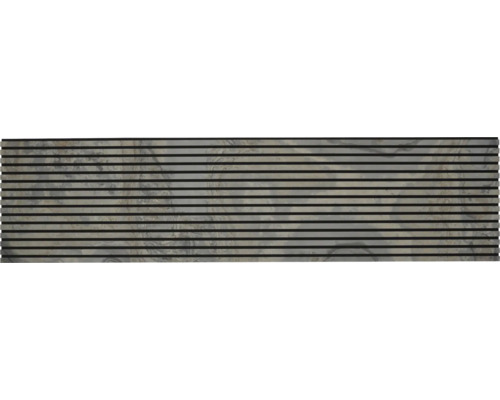 Wandpaneel mit Holzlamellen und Steinoptik