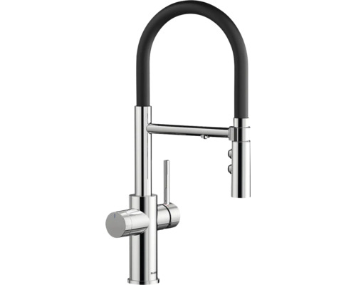 Küchenarmatur mit hohem Auslauf und flexiblem Schlauch