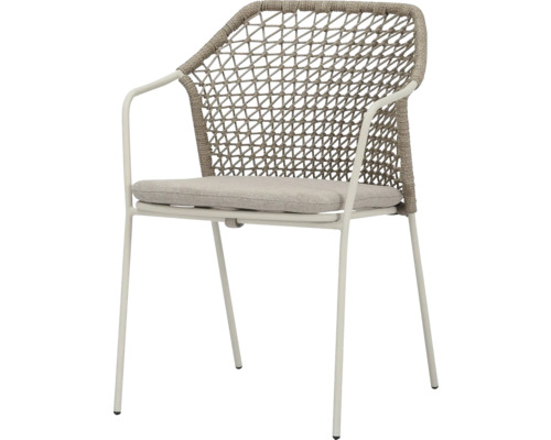 Stuhl mit Armlehnen, Kordelgeflecht und Sitzkissen