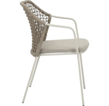 Stuhl mit Armlehnen, Sitzpolster und geflochtener Rückenlehne