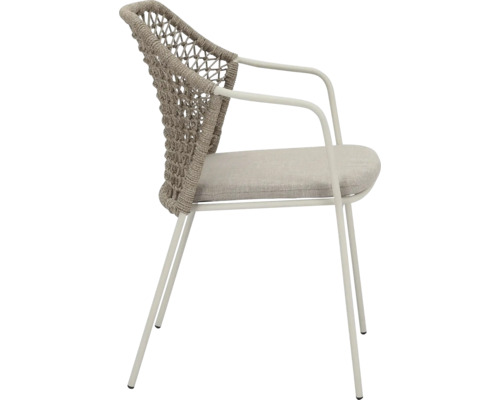 Stuhl mit Armlehnen, Sitzpolster und geflochtener Rückenlehne